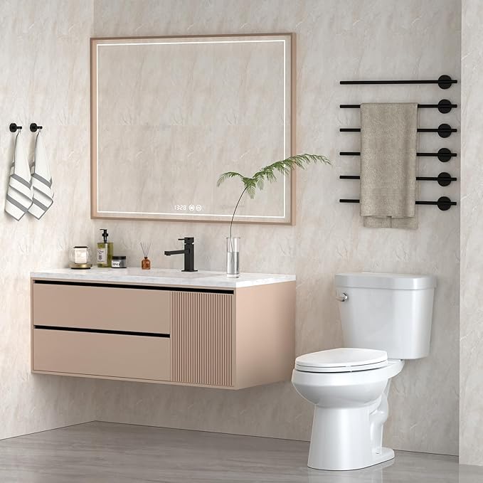 Two-Piece Toilets for Bathrooms, Comfort ADA Height 17.5", Round with Under-Locking Lid, Soft Close Seat, Powerful Flush 1.28 GPF