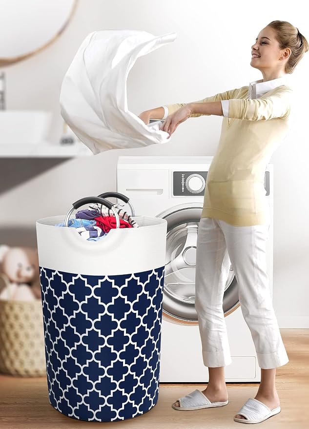 Fabspace Large Laundry Basket Laundry Hamper Bag Washing Bin Clothes Bag Collapsible Tall with Handles Waterproof Travel Bathroom College Essentials Storage for College Dorm, Family (Blue) 115L | Freestanding Laundry Hamper, Waterproof Dirty Clothes St...
