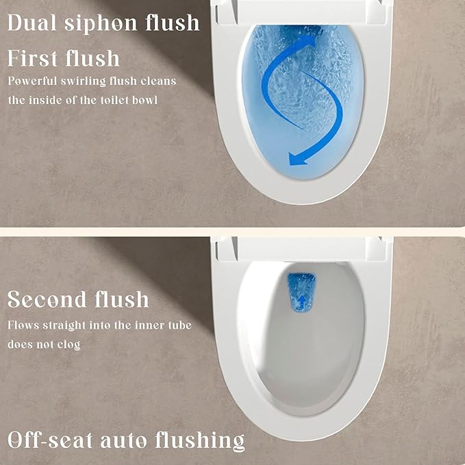BONSAM Smart Toilet with Auto Flush, Modern Toilet with Bidet Built In, Blackout Flushing, Warm Water&Dryer, Self-Cleaning Heated Seat Toilet with Remote Control for Seniors & Families.
