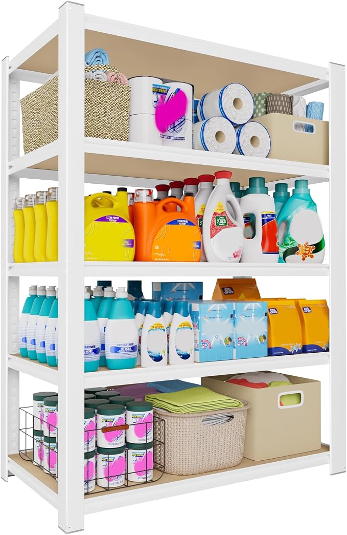 PrimeZone 5 Tier Closet Storage Shelves -White Metal Connector Shelving Unit, Adjustable Heavy Duty Garage Shelves, Utility Rack Organizer Shelf for Kitchen Pantry Closet Laundry 24" W x 16" D x 59" H