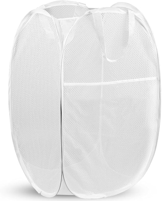 DUCOO Pop Up Laundry Hamper, 70L Collapsible Mesh Laundry Basket with Side Pocket, Foldable Dirty Clothes Hamper with Sturdy Reinforced Handles for Home Dorm Bedroom Travel Bathroom Storage, White