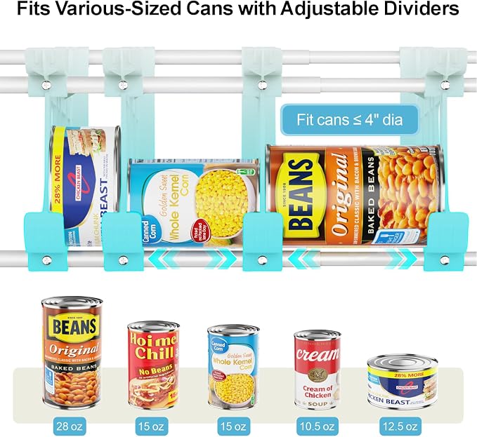 iSPECLE Pantry Can Organizer - Auto-Rolling, Expandable, Holds 120 Cans | White, Stackable For Walk-in Deep Pantry Shelve, Adjustable Width for Food Cans, Sturdy Metal Frame, Easy Access & Restocking