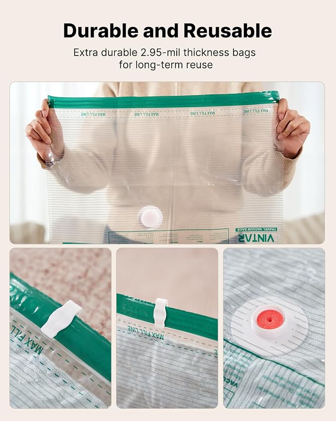 VINTAR 16 Pack Vacuum Storage Bags for Travel with Cordless Pump, Color | USB Rechargeable Pump, 4 Sizes Compression Bags Set, Vacuum Seal Bags for Clothing Travel Luggage Bedding, Space Savered