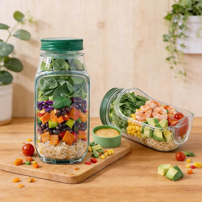 16-in-1 Vegetable Chopper with Container & Side-Opening Salad Jar – Perfect for Vegetable Salads at Lunch and Dinner.Chopper Set Functions as an Onion Chopper, Potato & Carrot Grater, and More.