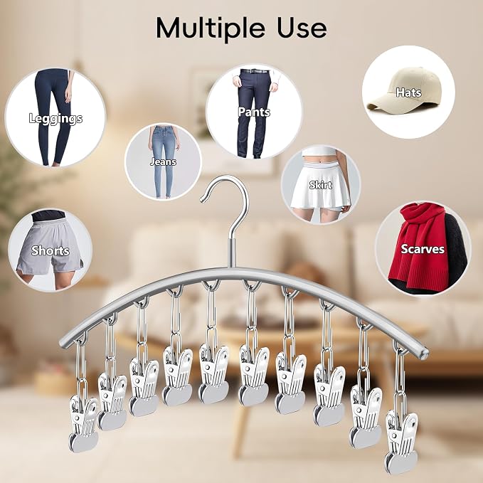 TomCare 4 Pack Space Saving Hangers, Tank Top and Leggings Organizers | 360° Swivel Design, 20 Clips for Leggings and Yoga Pants, Stainless Steel Hanging Closet Organizer