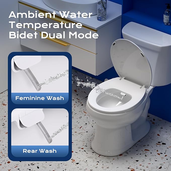 Clirass Round Heated Toilet Seat with Night Light, Three Temperature Settings Heated Seat,70 in Power Cord, Fit Round Toilet, Cold Water Bidet Function Toilet Seat With Slow Close