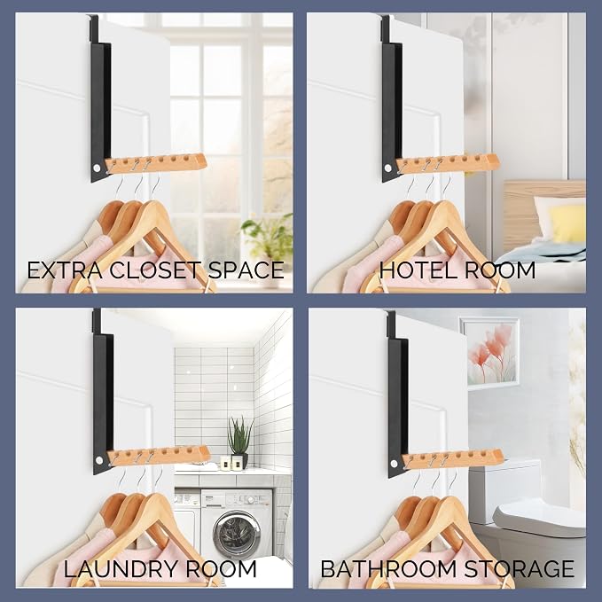 TERRA HOME Over The Door Coat Rack: Portable Folding Travel-Friendly Over The Door Clothes Hanger and Laundry Hanger, Ideal for Compact Spaces and On-The-Go Use - 2PCS (Black)