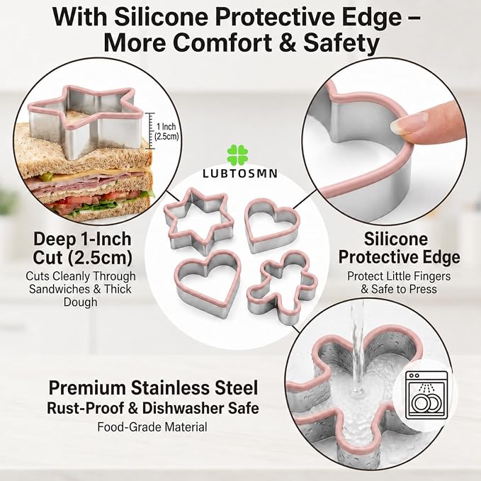 LUBTOSMN Bear Cookie Cutter, 3.5 Inch Silicone Rim Baking Cutter | Dishwasher-safe stainless steel cutter for cookies, fondant, sandwiches, bear parties and home baking treats.