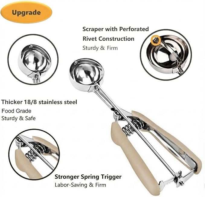 Cookie Scoop, Ice Cream Scoop, 2 Tbsp/ 30 ml/ 1 oz Cookie Scoops for Baking, 18/8 Stainless Steel Cookie Scooper for Baking, Ice Cream Scooper with Trigger Release, Cookie Dough Scoop (Brown)