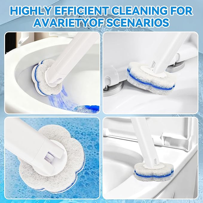 Disposable Toilet Brush System with 48 Refills, Wall-Mount Holder Set | Disposable sponge heads for cleaning the toilet. Drill-free wall mount saves space. Ergonomic handle for easy maintenance