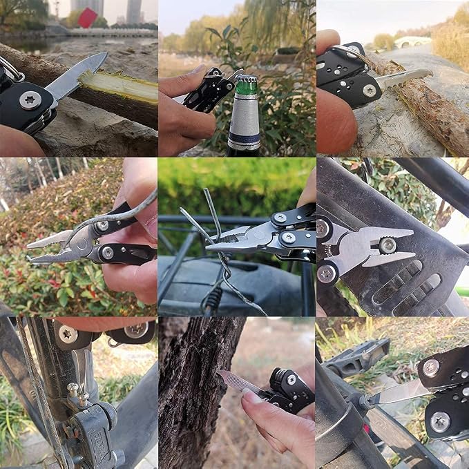 MINI Multitool Pliers, Birthday Christmas Gifts for Men Boyfriend Dad Husband Women, Pocket Knife 14-In-1, Rugged and Practical Portable Computer and Bike Gadgets, Black Camping and Survival Tools