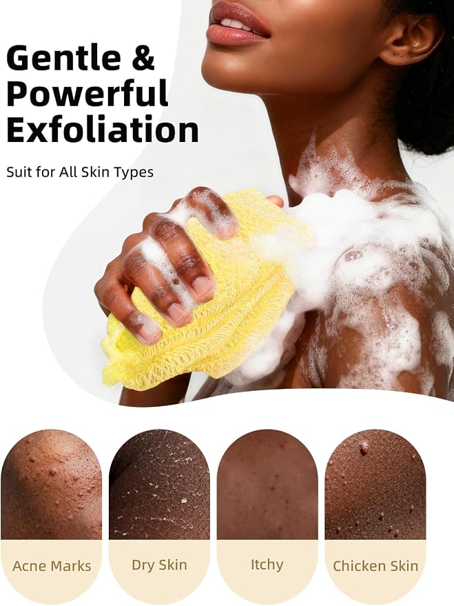 Cleangor 3Pcs African Net Sponge Authentic with Knots - Exfoliating Body | Scrubber for All Skin Types, African Bath Sponge, Wash Cloth, Gentle Exfoliation Shower Rag for Women Daily Use