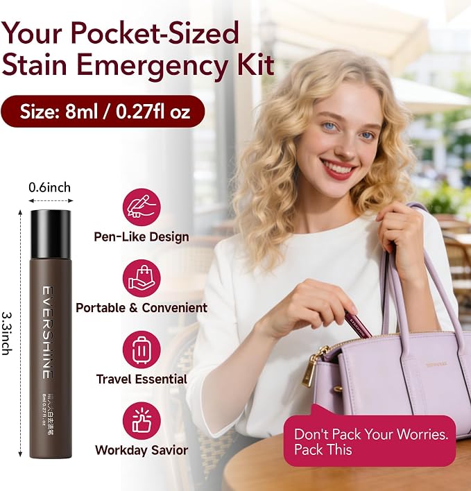 Instant Stain Remover Pen for Clothes, On-The-Go Stain Cleaner, Portable & Travel-Friendly Fabric Spot Cleaner, Effective Stains Removal for Food, Oil, Drink, Makeup & Grease