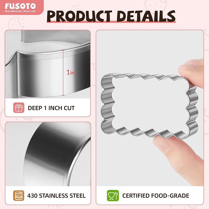 FUSOTO Rectangle Cookie Cutter Set - 6 Piece Rectangular Shaped Geometric Cookie Cutter for Kitchen Baking, Stainless Steel, (1.5", 2", 2.5", 3", 3.5", 4"), Rectangle
