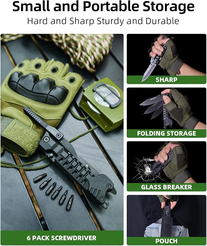 17 in 1 Multitool Knife Fire Starting Stick Bottle Opener Saw for Camping | Screwdrivers Whistle Window Breaker for Hiking, Outdoor, Survival and Everyday Use Gifts for Men Dad