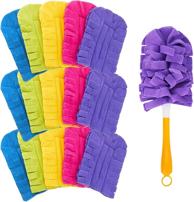 15 Pack Reusable Fleece Duster Refills with Detachable Handle, Washable Microfiber Dusters for Cleaning, 360° Dry Wet Microfiber Duster Refill Compatible with Standard Cleaning Handles (15)