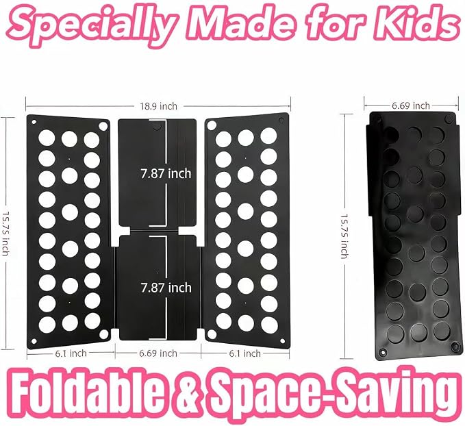 Toddler Small Clothes Folding Board for 2-8 Years - Foldable Home Laundry Storage Organizer, Space-Saving Folding Tool for Toddler Wardrobe, Black (Toddler Exclusive, Not for Adults) (Black)