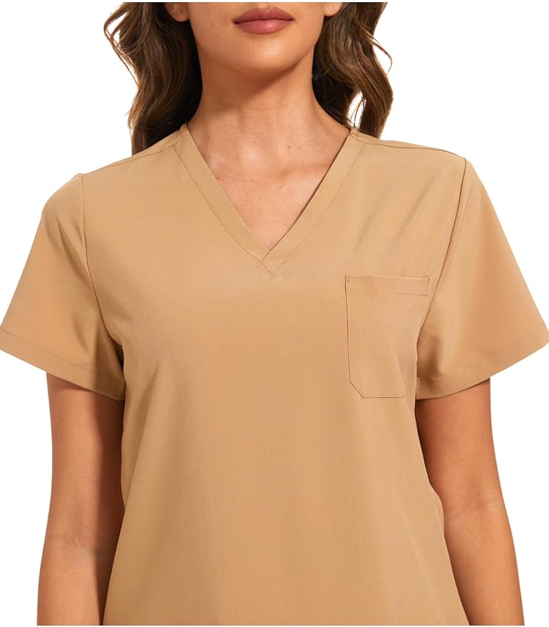 Scrubs Tops for Woman - Soft Stretch, V-Neck Tops | 3 Pockets, Side Split Design, Short Sleeve, Breathable & Lightweight Nursing Shirt, Easy-Care Fabric for All-Day Comfort