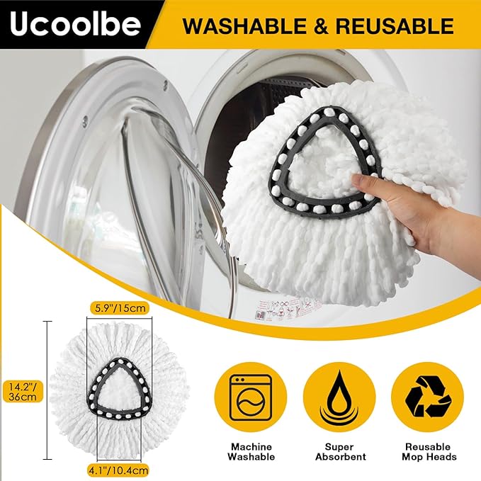 Spin Mop Heads Replacements for O Cedar Triangle Swivel Mops, 4 Pack Microfiber Mop Refills, Deep Cleaning, Machine Washable, Easy to Install