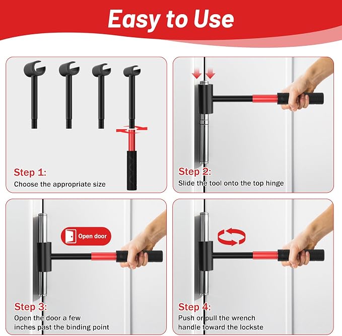 4-in-1 Door Hinge Adjustment Tool, Hinge Gap Adjusting Wrench Fits 14-25mm | Door Repair Kit for Residential and Commercial, Heavy Hinges Wrench Bender Set with Rubber Grip, Cabinet Alignment Adjuster