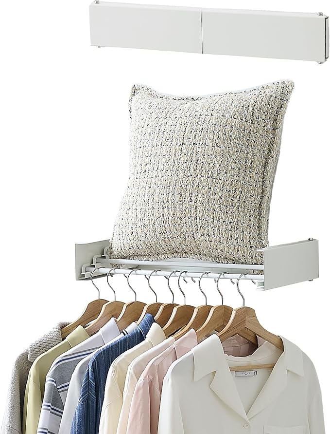 RFOUO Wall Mounted Clothes Drying Rack,White 19.7", | Foldable,Space saver Drying Rack for Laundry Balcony Bathroom, 4 Aluminum Rods, 40 lb Capacity