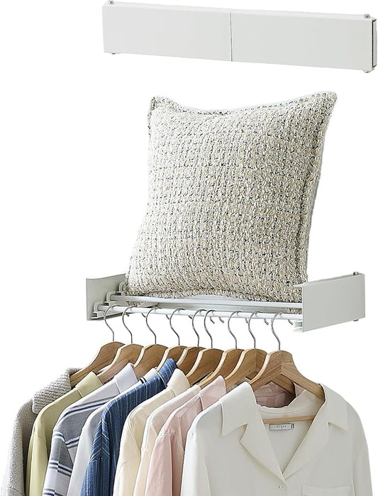 RFOUO Wall Mounted Clothes Drying Rack,White 19.7", | Foldable,Space saver Drying Rack for Laundry Balcony Bathroom, 4 Aluminum Rods, 40 lb Capacity