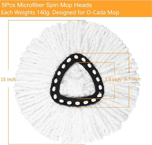 5-Pack Spin Mop Replacement Heads, 100% Microfiber Spin Mop Refills Heads for Easy Wring, 360°Micro Replacement Mop Head for Easy House Cleaning Floor Mopping - (White)