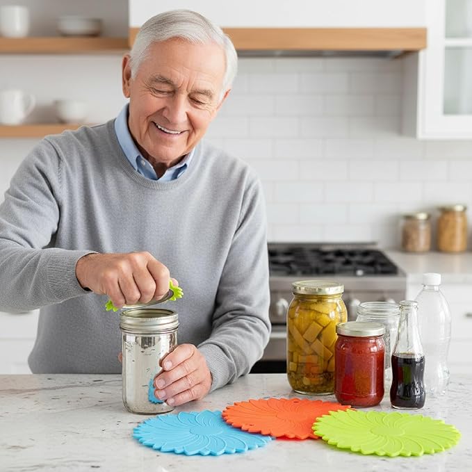 4 Pack Silicone Jar Opener Gripper Pads, Non-Slip Grippers for Opening Jars, Easy-Twist Jar Openers for Weak Hands and Seniors, Dishwasher Safe, Heat Resistant (Vibrant Colors)