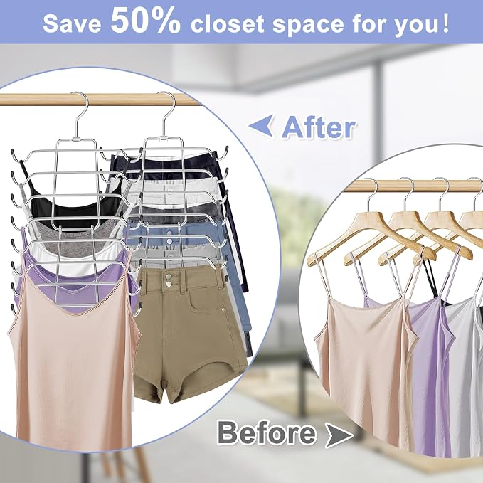 3Pcs Tank Top Hangers Space Saving Hanger Organizer Bra Hangers Silver | 360° Rotating Metal Closet Organizers and Storage Lingerie Hangers for Tank Tops Cami Bras Belts Swimsuits Lingeries