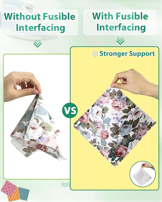 PLANTIONAL Woven Cotton Iron-On Fusible Interfacing: 44 inch X 2 Yards White Lightweight 100% Cotton Single-Sided Interfacing for t-Shirt Blouses Dress Collars DIY Crafts Supplies