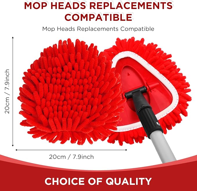 3 Pack Chenille Mop Heads Replacements Compatible with 1 Tank System Chenille Duster Replacement Heads Microfiber Spin Mop Refill Pads Reusable Dust Refills for Floor Cleaning (Red)