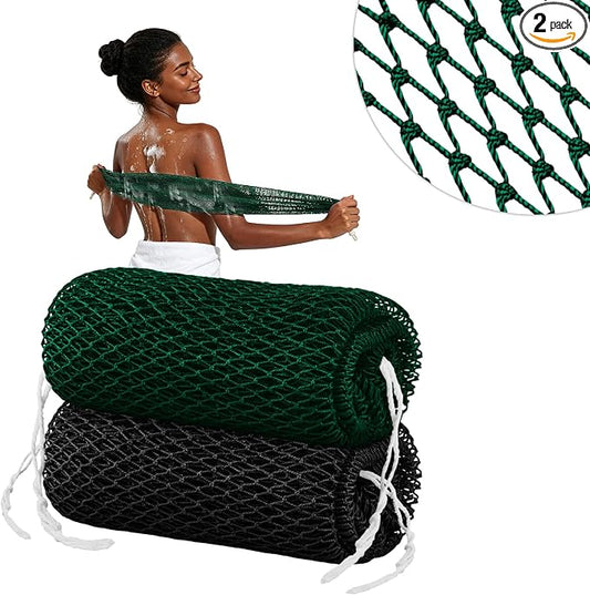 Cleangor 2Pcs African Net Sponge Authentic with Knots - Exfoliating Body | Scrubber for All Skin Types, African Bath Sponge, Wash Cloth, Gentle Exfoliation Shower Rag for Women Daily Use