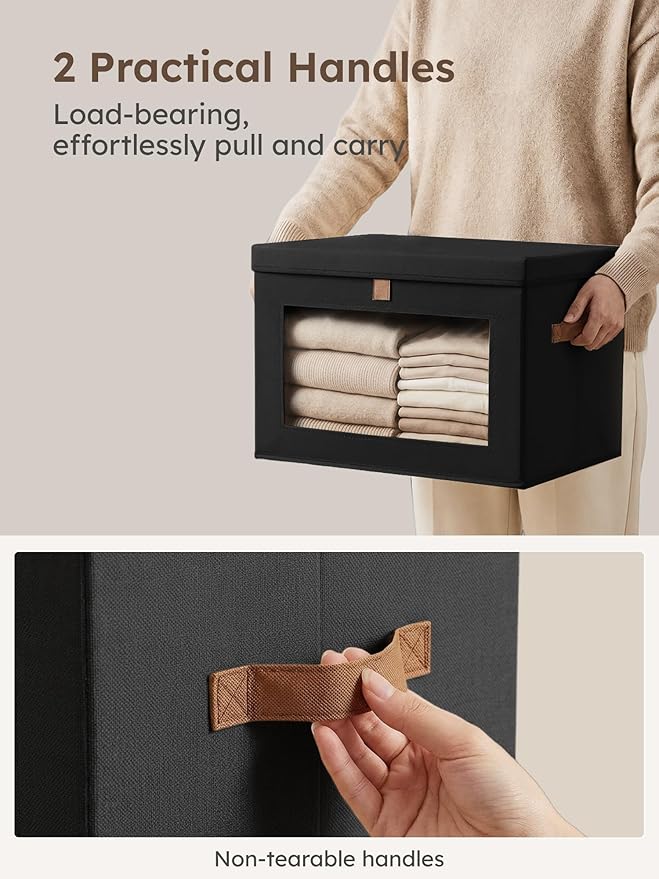 Homsorout Medium Fabric Storage Bins - Closet Shelf Organizer with Open Window, 6 Pack Closet Baskets for Shelves, Stackable Decorative Boxes for Home, Dorm, Black, 13.7" x 9.8” x 9.8"