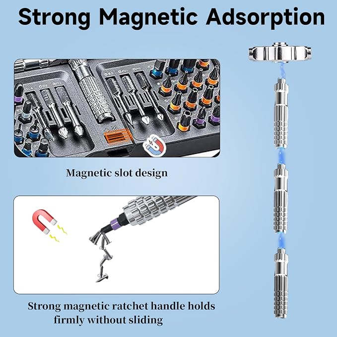 40 in 1 Magnetic Ratchet Screwdriver Set, DIY Ratchet Screwdriver Set | T Detachable Ratchet Handle, Portable S2 Tools for Furniture Assembly, Precision Electrical Appliance Repair, Bicycle Tools