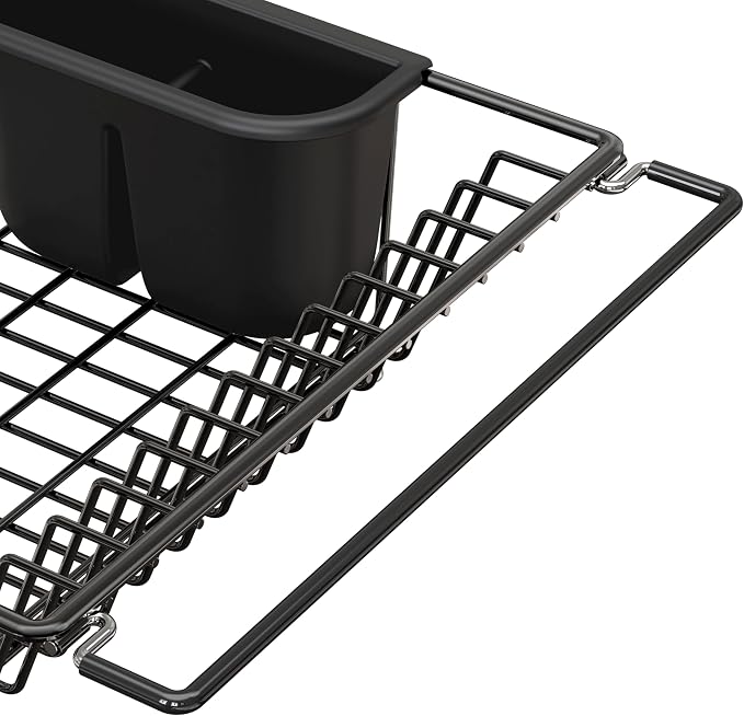 Simple Houseware Large Over Sink Counter Top Stainless Steel Dish Drainer Drying Rack with Utensil Holder, Black