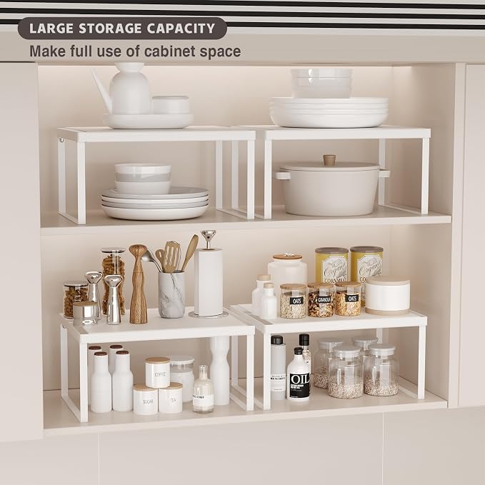 Magheo Cabinet Organizer Shelf Riser, Stackable Spice Rack for Countertop/Cabinet, Pantry Organizers and Storage, Heavy Duty Kitchen Counter Shelves for Seasonings,Bowls,Coffee Makers (3 Pack, White)
