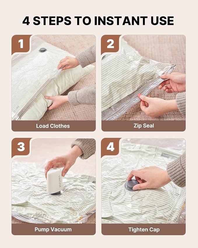 VINTAR 16 Pack Vacuum Seal Bags for Clothing Travel with Cordless Pump | Space Saver Vacuum Storage Bags, USB Rechargeable Pump, 4 Sizes Compression Bags Set for Travel Luggage Clothes Bedding