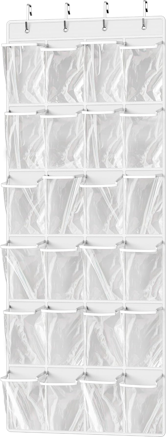 Simple Houseware 24 Pockets Large Clear Over the Door Shoe Organizer, White | 56" x 22.5", 4 Durable Metal Hooks, 5" x 9" Pocket Size, Multipurpose