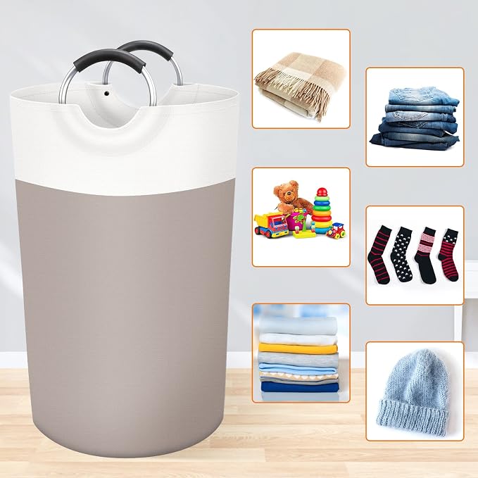 BlissTotes 90L Laundry Basket, Freestanding Collapsible Hamper, Brown | Collapsible Dirty Clothes Hamper, Foldable Laundry Bag for Dorm, Waterproof Fabric, Padded Aluminum Handles