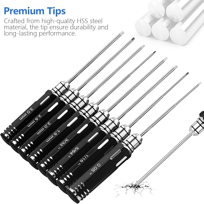 RC Tool Kit,Hex Screwdriver w/3/23",5/64",1/16",0.05",1.5/2.0/2.5/3.0mm | 8 Pcs Hexagon Allen Precision Screwdriver Set Compatible with Traxxas Arrma RC Cars RC Model Car Helicopter