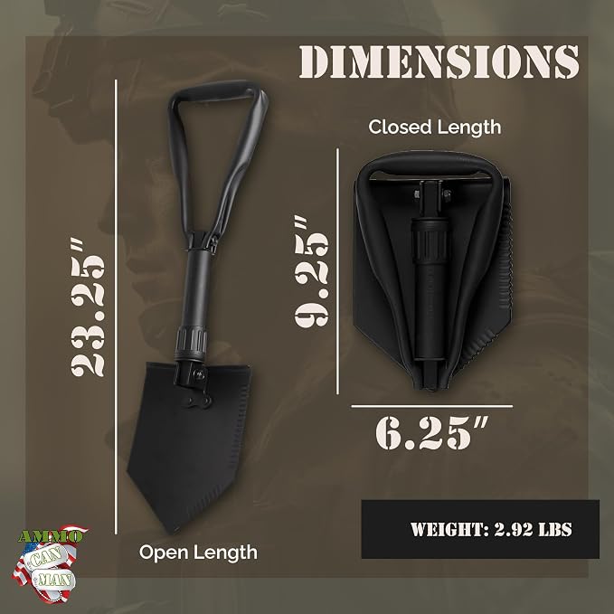 2 Piece Military Grade Entrenching Tool Set – Tri Fold Metal Alloy Folding Camping Shovel w/Plastic Etool Carrier – Compact, Multipurpose Collapsible Shovel – Survival Gear for Outdoor Enthusiasts | Multipurpose Collapsible Shovel – Survival Gear for O...