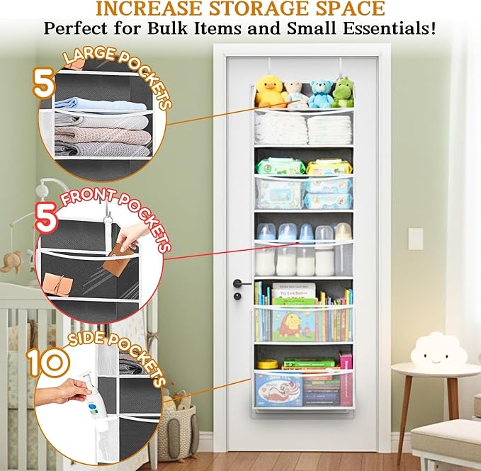 Ofiray-home 2P 5Tiers Over Door Organizer,Weekly Clothes Organizer for Kids | 5 clear PVC front pockets, 10 mesh side pockets, weekly outfit planner, for kids, dorm, entryway, RV, 50 lbs capacity
