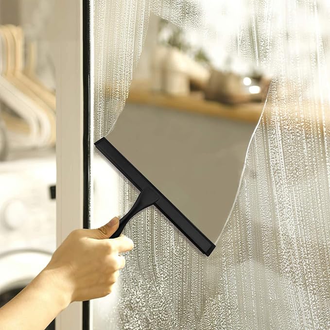 Shower Squeegee for Glass Doors,12-Inch Shower Glass Squeegee, Matte Black Shower Squeegee for Shower Doors,Mirror,Windows, with Shower Door Hook and Adhesive Hook