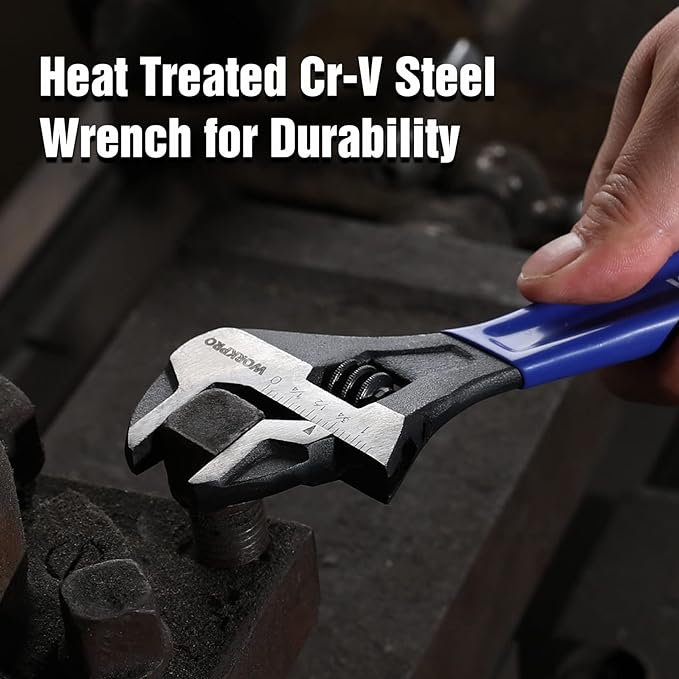 WORKPRO 8-Inch Adjustable Wrench, Cr-V Steel Wide Jaw Black Oxide Wrench | Metric & SAE Scales,Ideal for Home Repairs, Garage, Workshop and DIY Applications