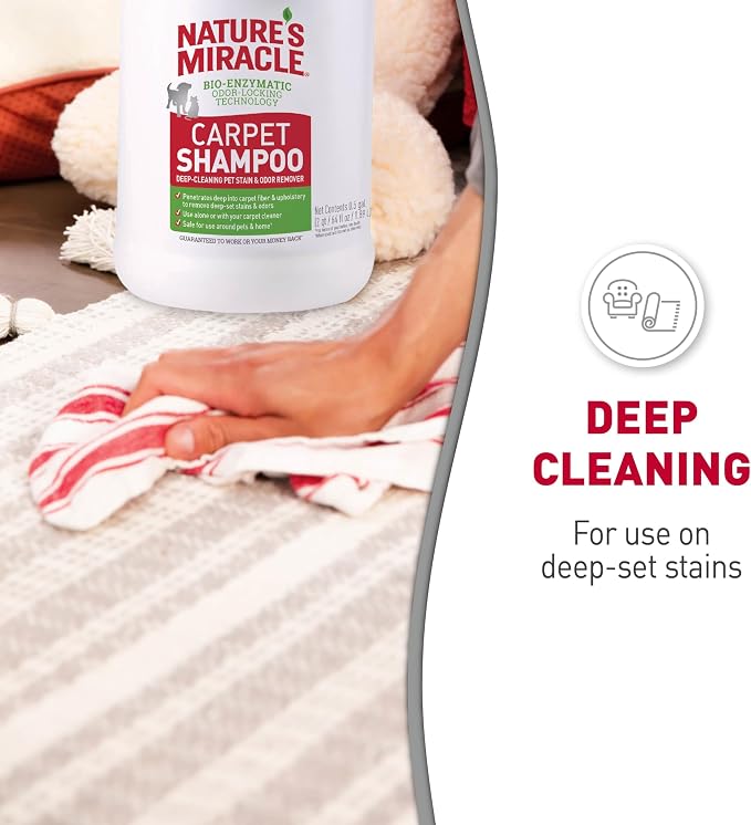 Nature's Miracle Carpet Shampoo Pet Stain & Odor Remover, 64 oz | Bio-Enzymatic Formula Removes & Deodorizes Deep-Set Pet Stains, For Water-Based Carpet Cleaners, Use on Carpet & Upholstery