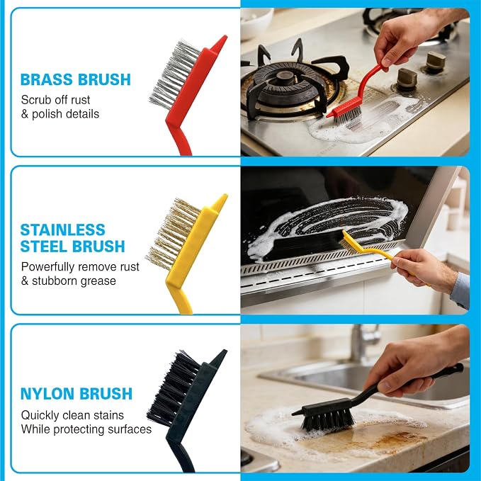 King Origin 8 PCS Crevice Cleaning Brush Set, Hard Bristle | Small Scrub Brushes, Deep Cleaning Supplies for Kitchen, Bathroom, Grout, Bottle, Corners &Tight Spaces