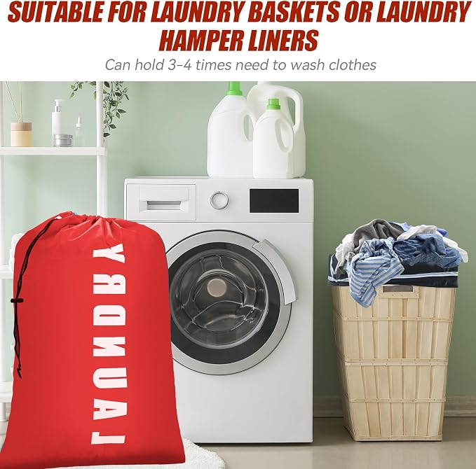Laundry Bag, 2 Pack Travel Laundry Bags for Dirty Clothes, Large Laundry Bags for Camping & Traveling, Dirty Clothes Travel Bag, 24" x 36" (Black + Red)