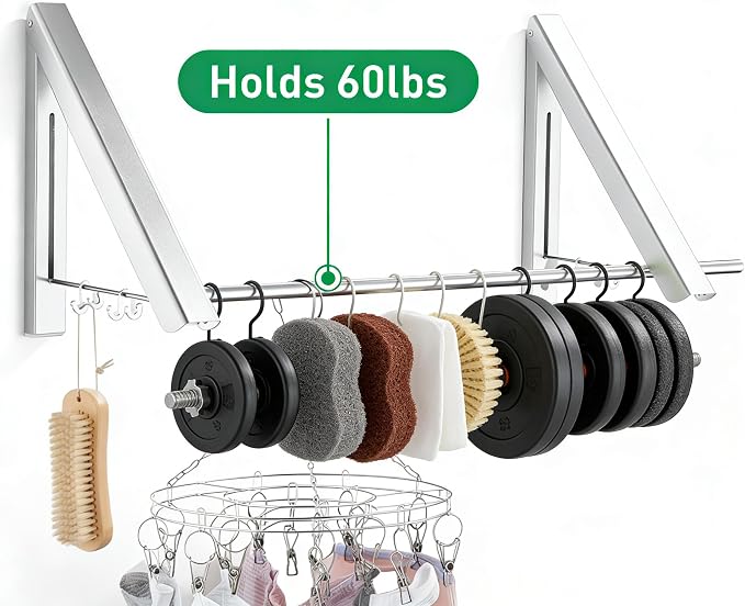FOLAI 2-Piece Drill-Free Folding Clothes Drying Rack, 80cm Crossbar, Suitable for Bedroom, Bathroom, Indoor and Outdoor Use, Basics Folding Clothes Rack (Silver)