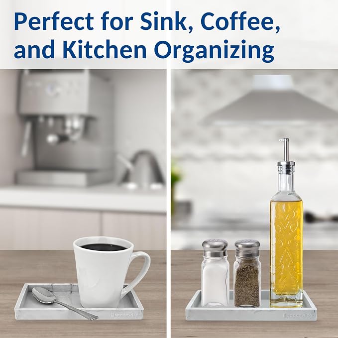Spacewiser Countertop and Vanity Tray - 2 PC Small 7.7" Silicone Bathroom Trays, Kitchen Soap Tray, Dish Sponge Soap Holder Kitchen Sink Organizer Caddy, Bathroom Counter Trays for Lotion Dispenser