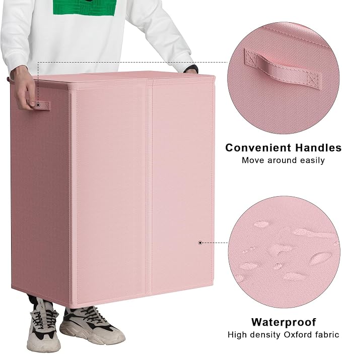 WOWLIVE 154L Double Laundry Hamper 2 Section with Lid and Removable Bags | Divided Laundry Basket, Large Dirty Clothes Hamper with Handle, Collapsible Laundry Storage for Dorm Room, College, Pink
